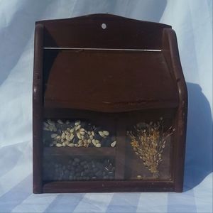 Vintage 70's Wooden Recipe Box Dried Beans, Flowers; Cottagecore Shadow Box